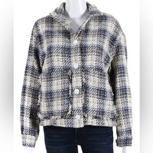Blank NYC Womens Plaid Tweed Four Button Collared Jacket Multicolor Size S